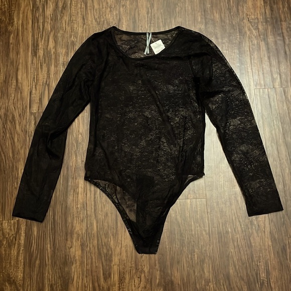 NWT Anthropologie The Harlowe Lace Bodysuit Size Large Black Long Sleeve large - Picture 4 of 14